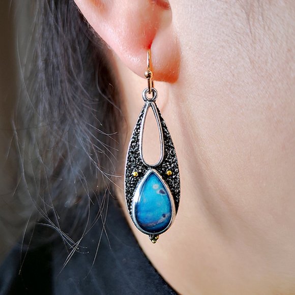 Vintage Tear Drop Blue Resin Earrings for Women ZB1017980 - Picture 2 of 3